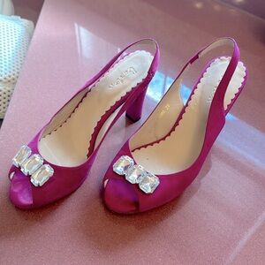 Boden hot pink suede sling back heels-39(8)
